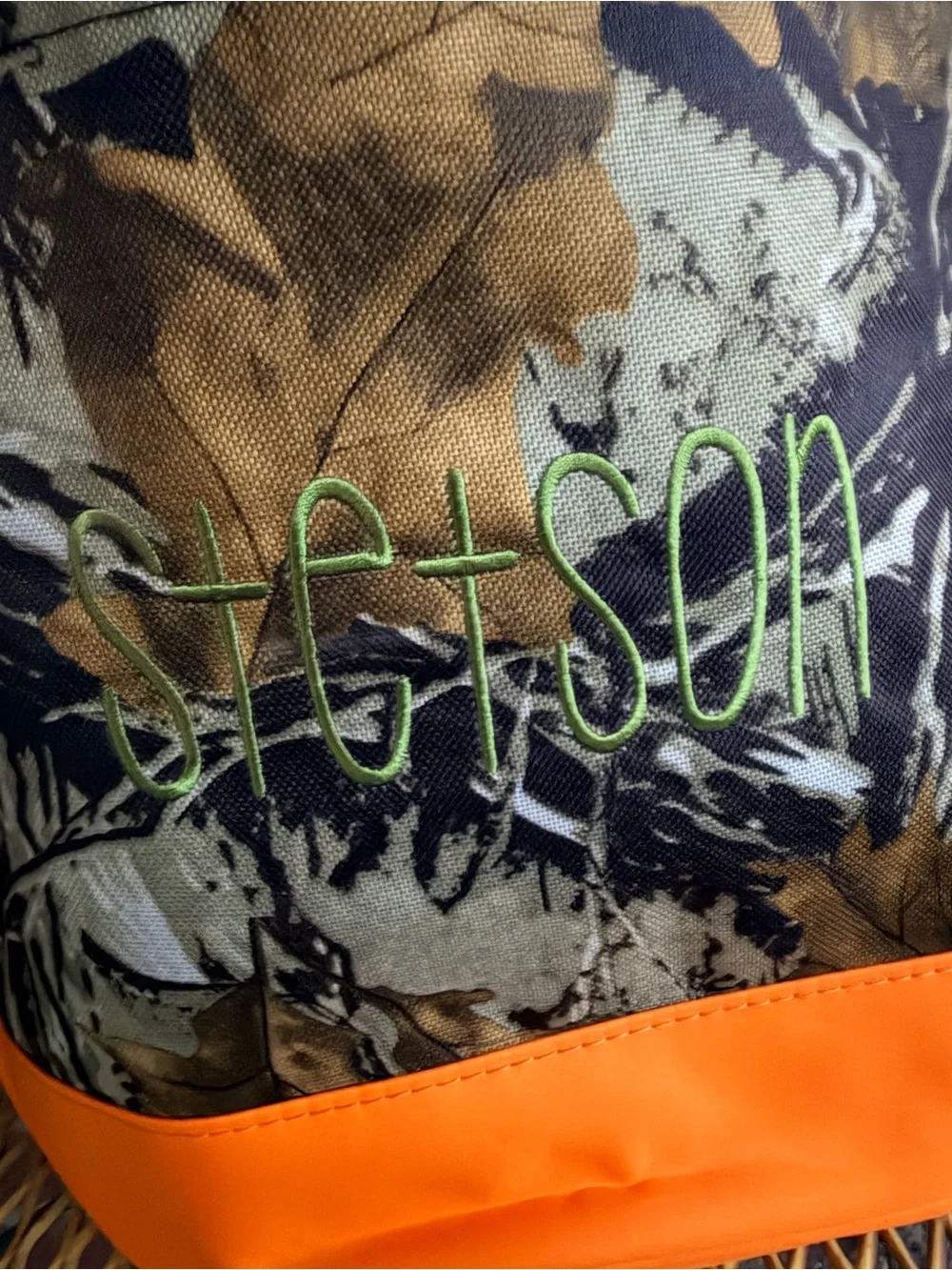 NWOT CAMO HALLOWEEN BASKET ALREADY PERSONALIZED with STETSON